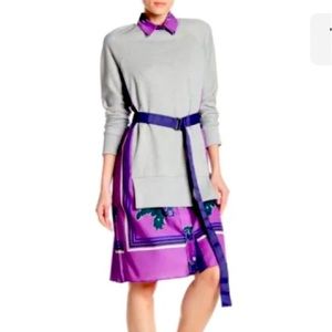 TOV Los Angeles AVANT GARDE FLORAL Print PLEATED SCARF SWEATSHIRT TUNIC Dress 38